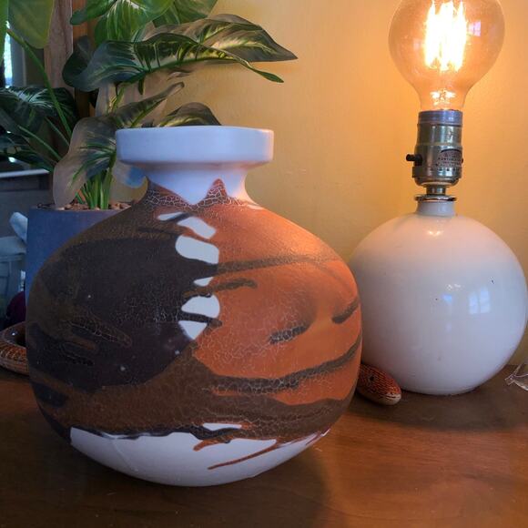 Mid‑Century Royal Haeger “Earth Wrap” crackle bud vase 7" orange brown USA - Picture 2 of 13